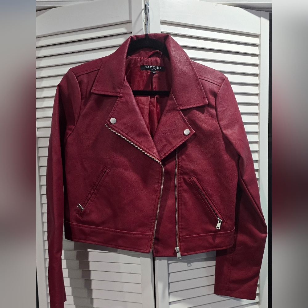 Baccini Red Faux Leather Jacket, S